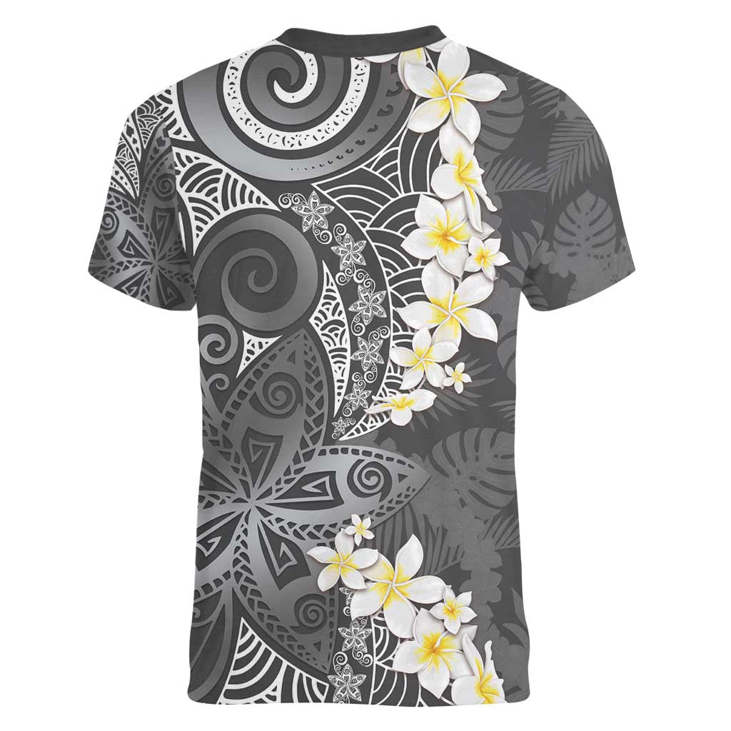 Gray Polynesian Tribal Frangipani Tropical Vibe Women V-Neck T-Shirt LT14 - Polynesian Pride