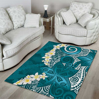 Cyan Polynesian Tribal Frangipani Tropical Vibe Area Rug