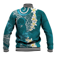 Cyan Polynesian Tribal Frangipani Tropical Vibe Baseball Jacket