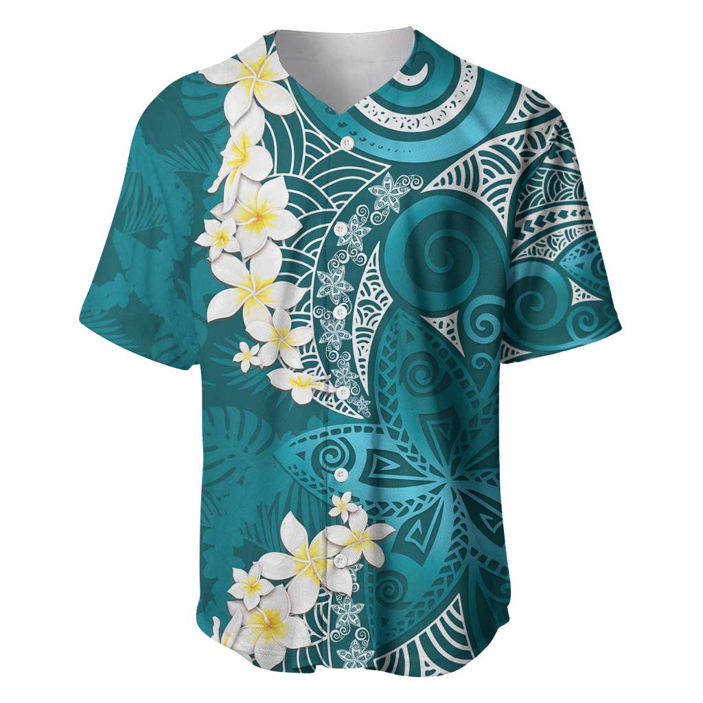 Cyan Polynesian Tribal Frangipani Tropical Vibe Baseball Jersey LT14 Cyan - Polynesian Pride