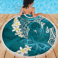 Cyan Polynesian Tribal Frangipani Tropical Vibe Beach Blanket