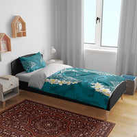 Cyan Polynesian Tribal Frangipani Tropical Vibe Bedding Set