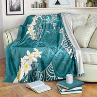 Cyan Polynesian Tribal Frangipani Tropical Vibe Blanket