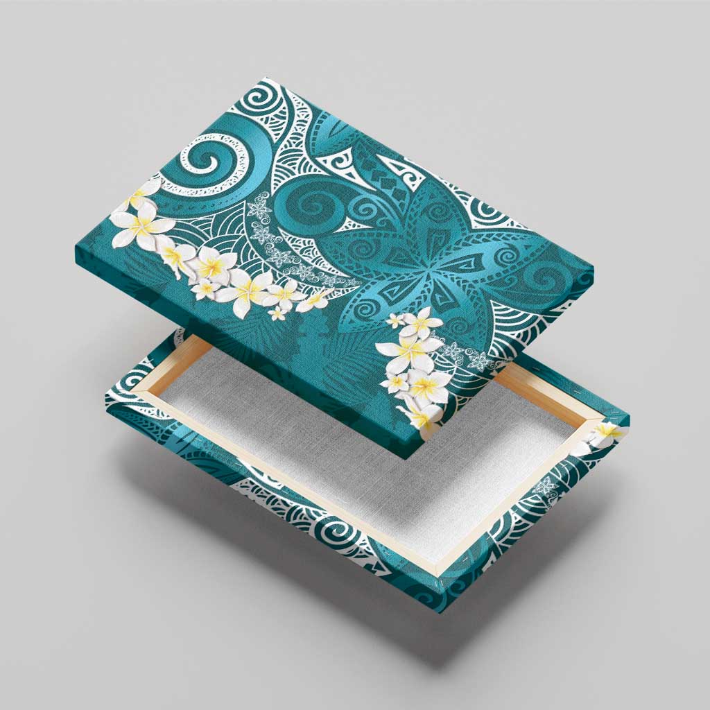 Cyan Polynesian Tribal Frangipani Tropical Vibe Canvas Wall Art
