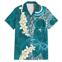 Cyan Polynesian Tribal Frangipani Tropical Vibe Hawaiian Shirt