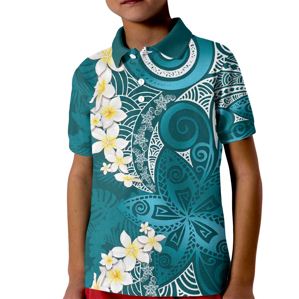 Cyan Polynesian Tribal Frangipani Tropical Vibe Kid Polo Shirt LT14 Kid Cyan - Polynesian Pride