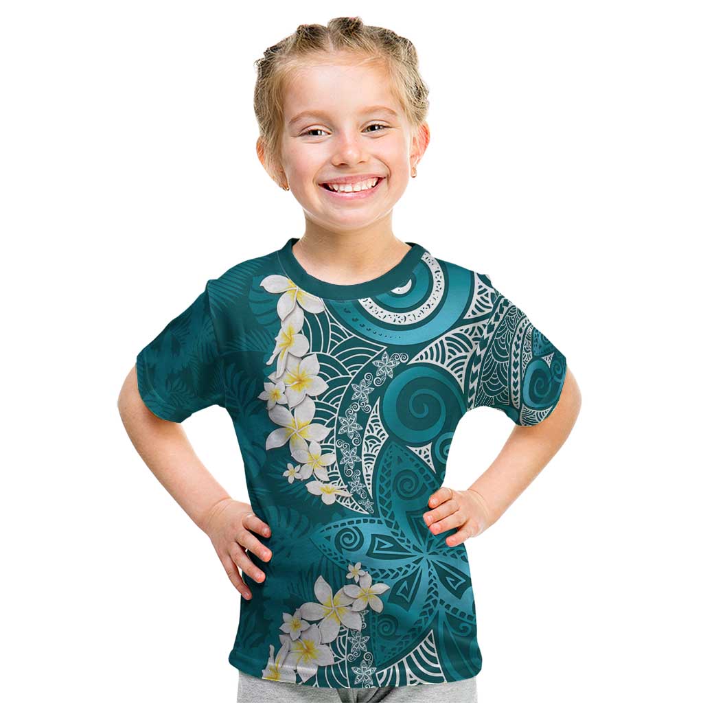 Cyan Polynesian Tribal Frangipani Tropical Vibe Kid T Shirt LT14 Cyan - Polynesian Pride
