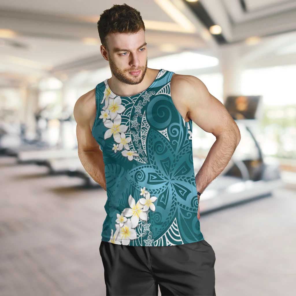 Cyan Polynesian Tribal Frangipani Tropical Vibe Men Tank Top