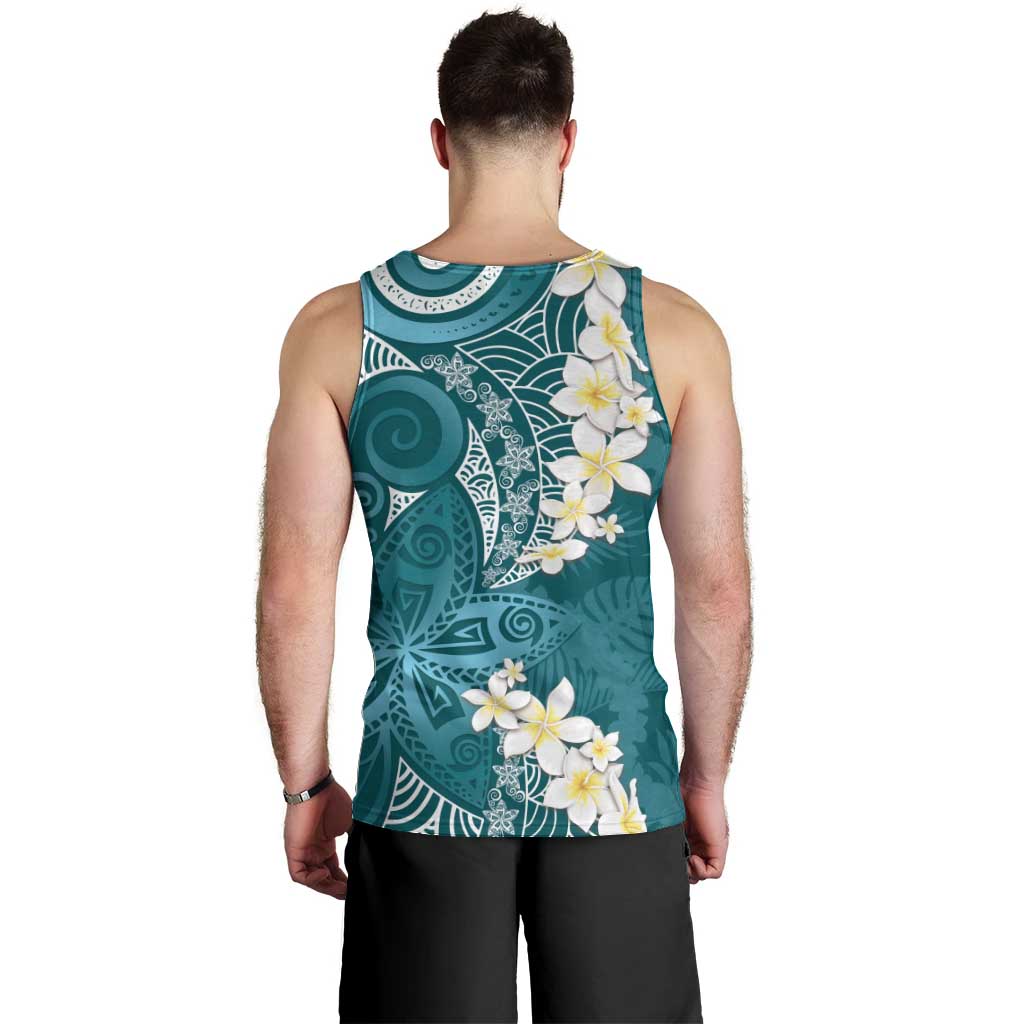 Cyan Polynesian Tribal Frangipani Tropical Vibe Men Tank Top