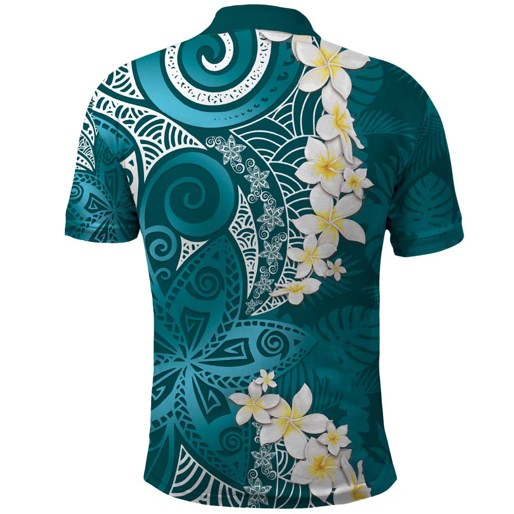 Cyan Polynesian Tribal Frangipani Tropical Vibe Polo Shirt