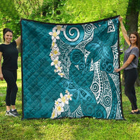 Cyan Polynesian Tribal Frangipani Tropical Vibe Quilt