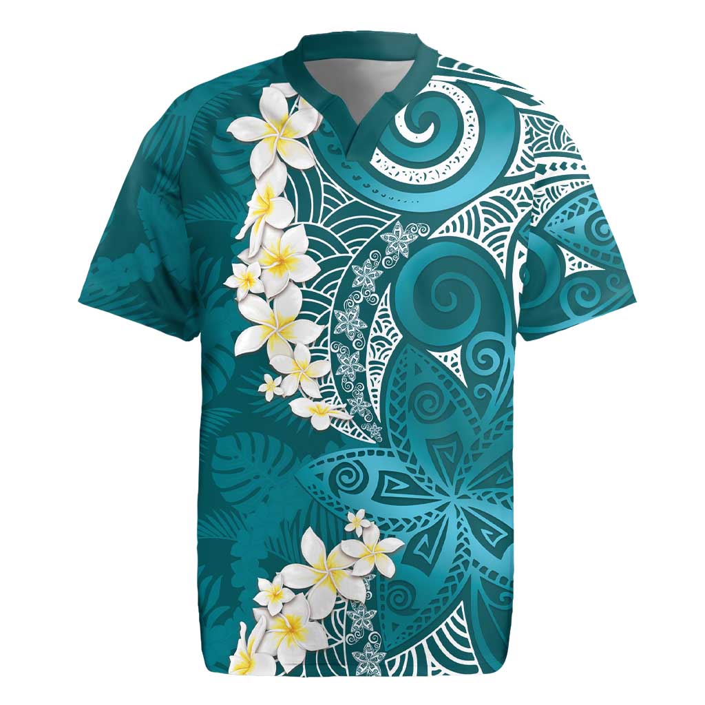 Cyan Polynesian Tribal Frangipani Tropical Vibe Rugby Jersey LT14 Cyan - Polynesian Pride
