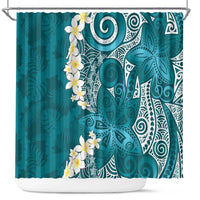 Cyan Polynesian Tribal Frangipani Tropical Vibe Shower Curtain