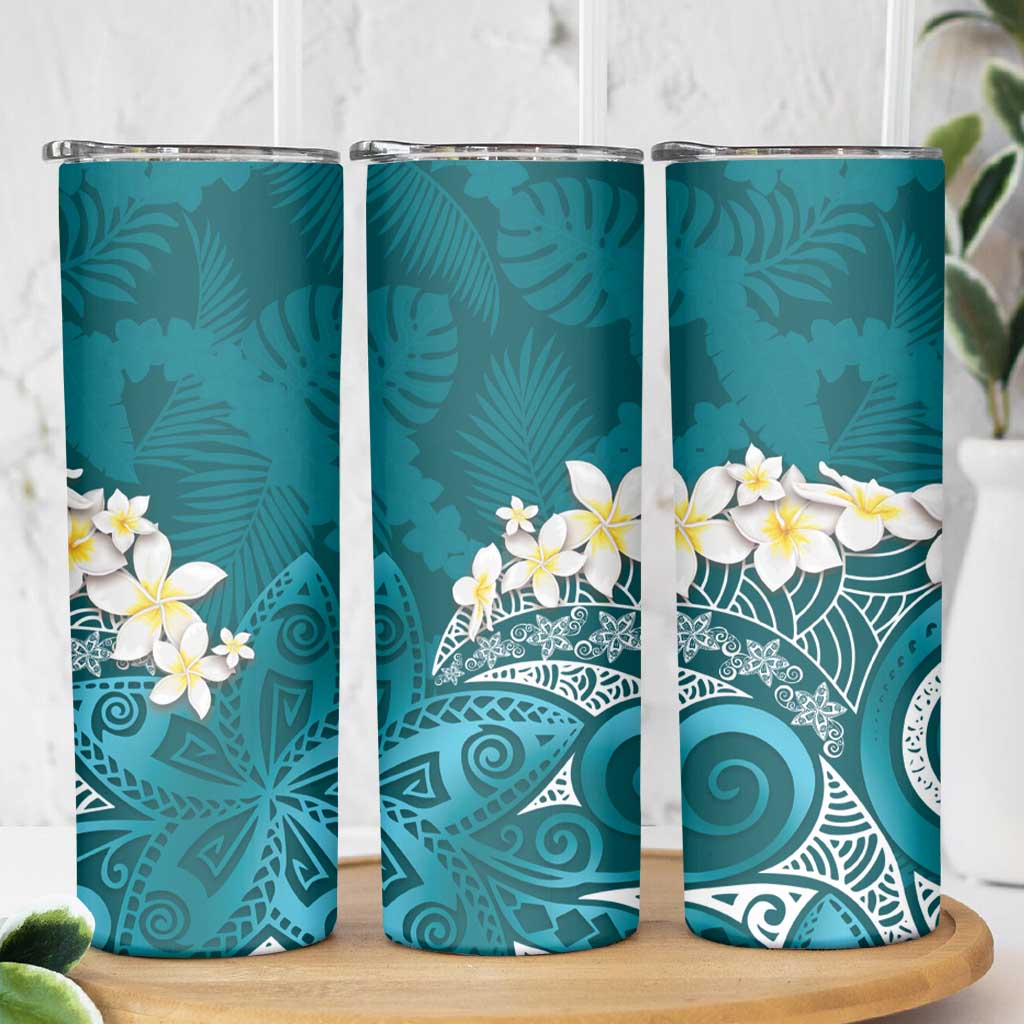 Cyan Polynesian Tribal Frangipani Tropical Vibe Skinny Tumbler LT14 - Polynesian Pride