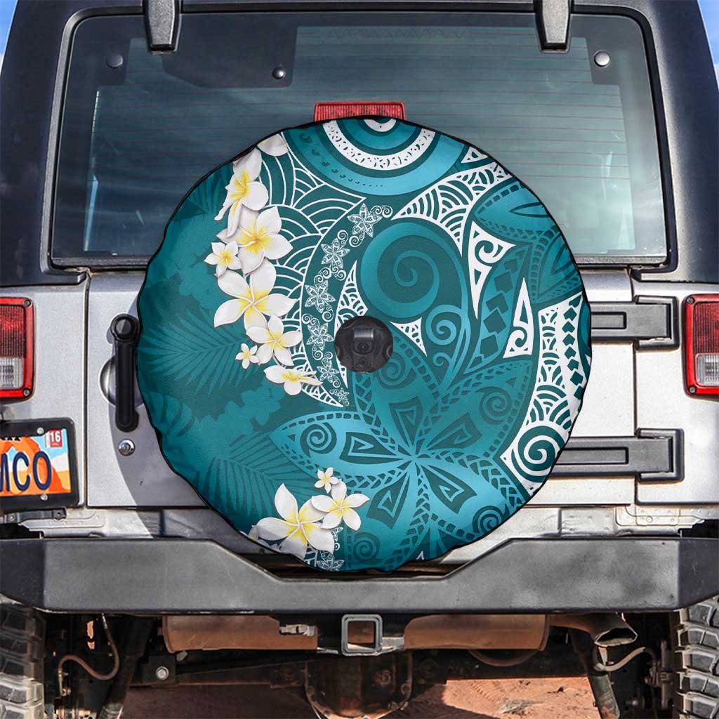 Cyan Polynesian Tribal Frangipani Tropical Vibe Spare Tire Cover