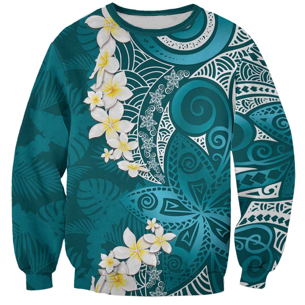Cyan Polynesian Tribal Frangipani Tropical Vibe Sweatshirt LT14 Unisex Cyan - Polynesian Pride