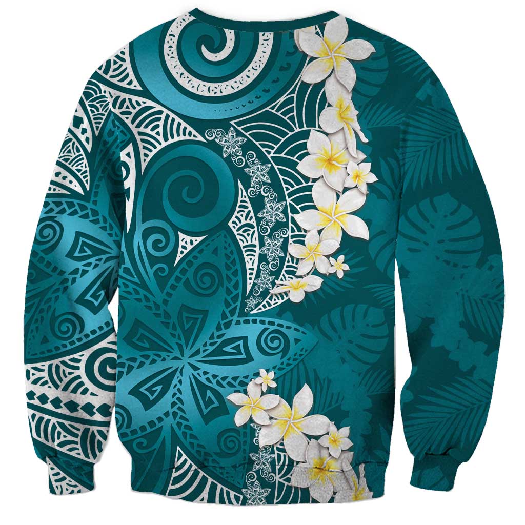 Cyan Polynesian Tribal Frangipani Tropical Vibe Sweatshirt