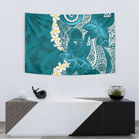 Cyan Polynesian Tribal Frangipani Tropical Vibe Tapestry
