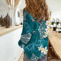Cyan Polynesian Tribal Frangipani Tropical Vibe Women Casual Shirt LT14 - Polynesian Pride