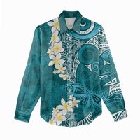 Cyan Polynesian Tribal Frangipani Tropical Vibe Women Casual Shirt LT14 - Polynesian Pride