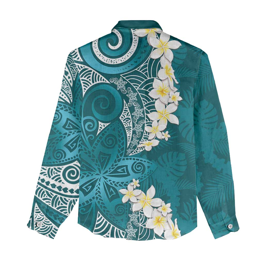 Cyan Polynesian Tribal Frangipani Tropical Vibe Women Casual Shirt LT14 - Polynesian Pride