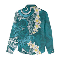 Cyan Polynesian Tribal Frangipani Tropical Vibe Women Casual Shirt LT14 - Polynesian Pride