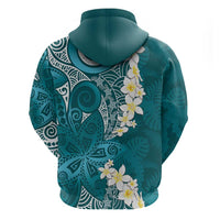 Cyan Polynesian Tribal Frangipani Tropical Vibe Zip Hoodie