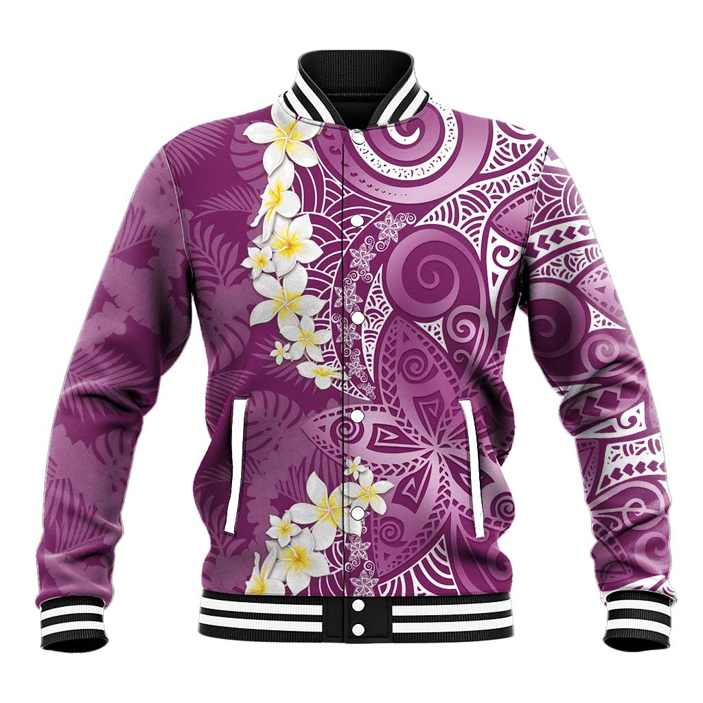 Pink Polynesian Tribal Frangipani Tropical Vibe Baseball Jacket
