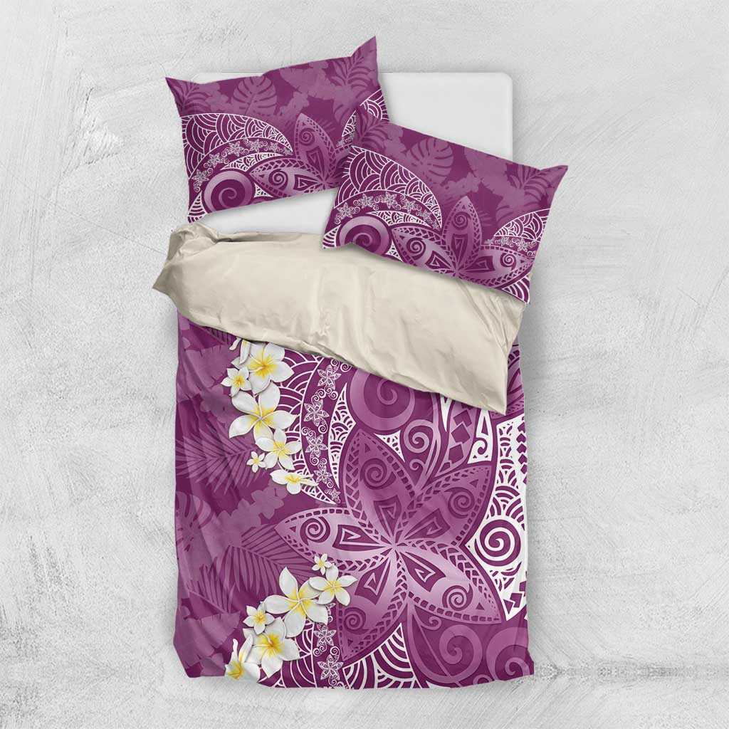 Pink Polynesian Tribal Frangipani Tropical Vibe Bedding Set