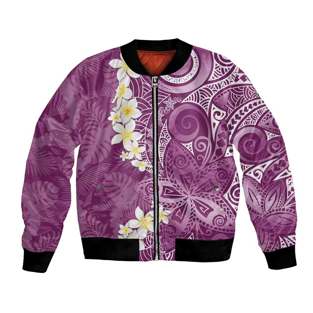 Pink Polynesian Tribal Frangipani Tropical Vibe Bomber Jacket