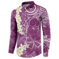 Pink Polynesian Tribal Frangipani Tropical Vibe Button Sweatshirt