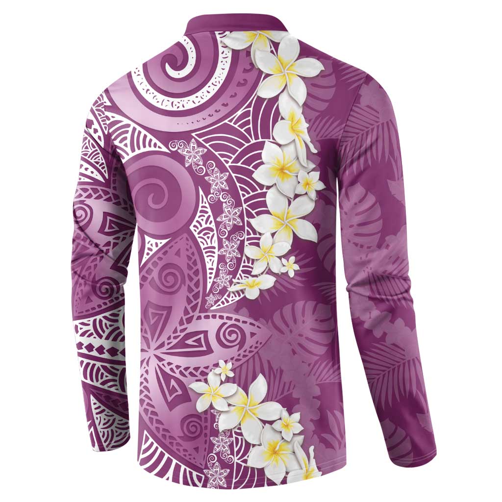 Pink Polynesian Tribal Frangipani Tropical Vibe Button Sweatshirt