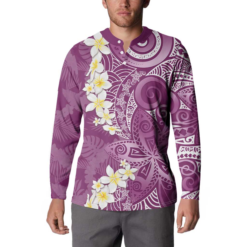 Pink Polynesian Tribal Frangipani Tropical Vibe Button Sweatshirt