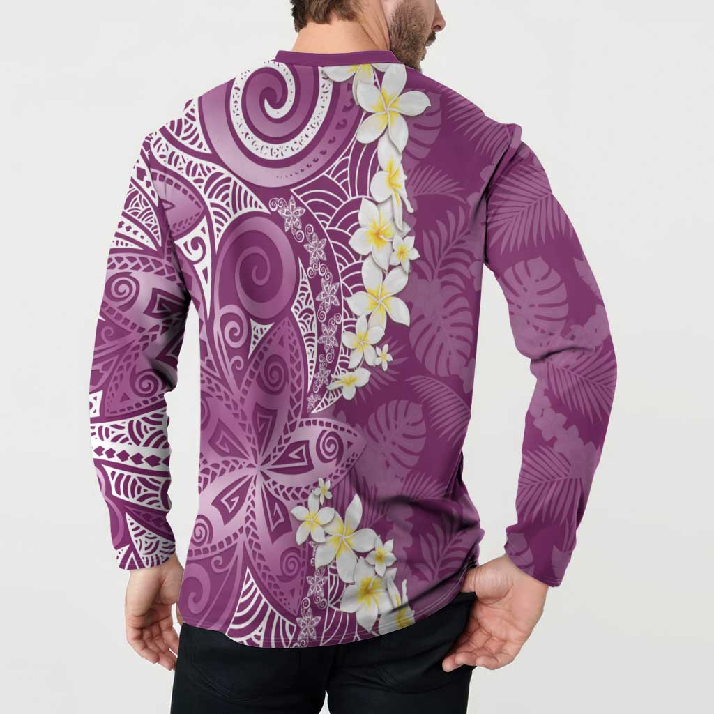 Pink Polynesian Tribal Frangipani Tropical Vibe Button Sweatshirt