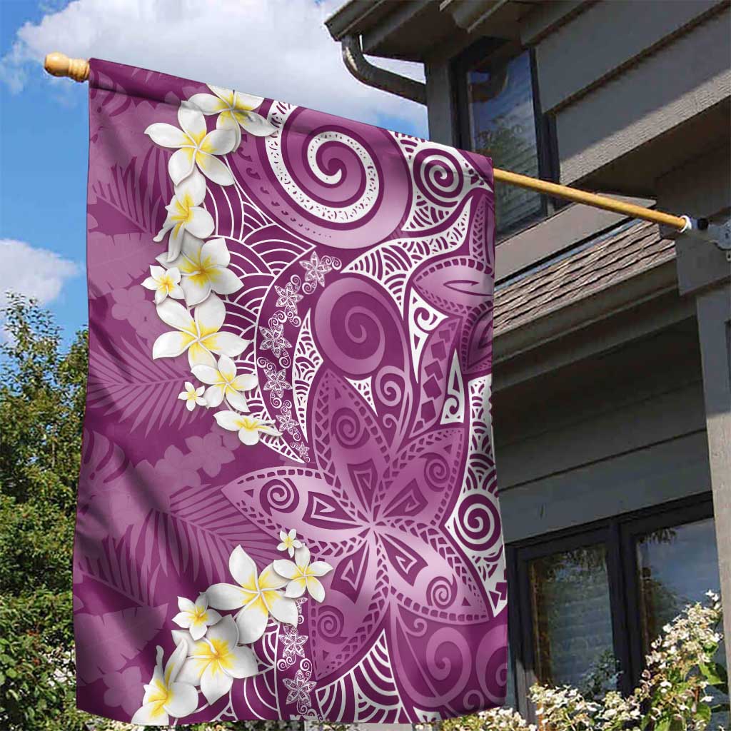 Pink Polynesian Tribal Frangipani Tropical Vibe Garden Flag