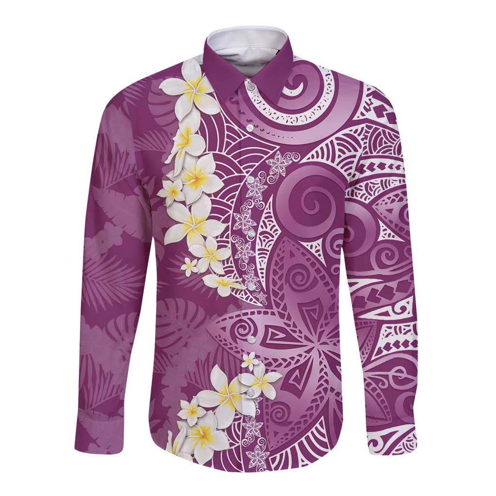 Pink Polynesian Tribal Frangipani Tropical Vibe Long Sleeve Button Shirt LT14 Unisex Pink - Polynesian Pride