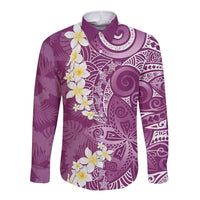 Pink Polynesian Tribal Frangipani Tropical Vibe Long Sleeve Button Shirt LT14 Unisex Pink - Polynesian Pride