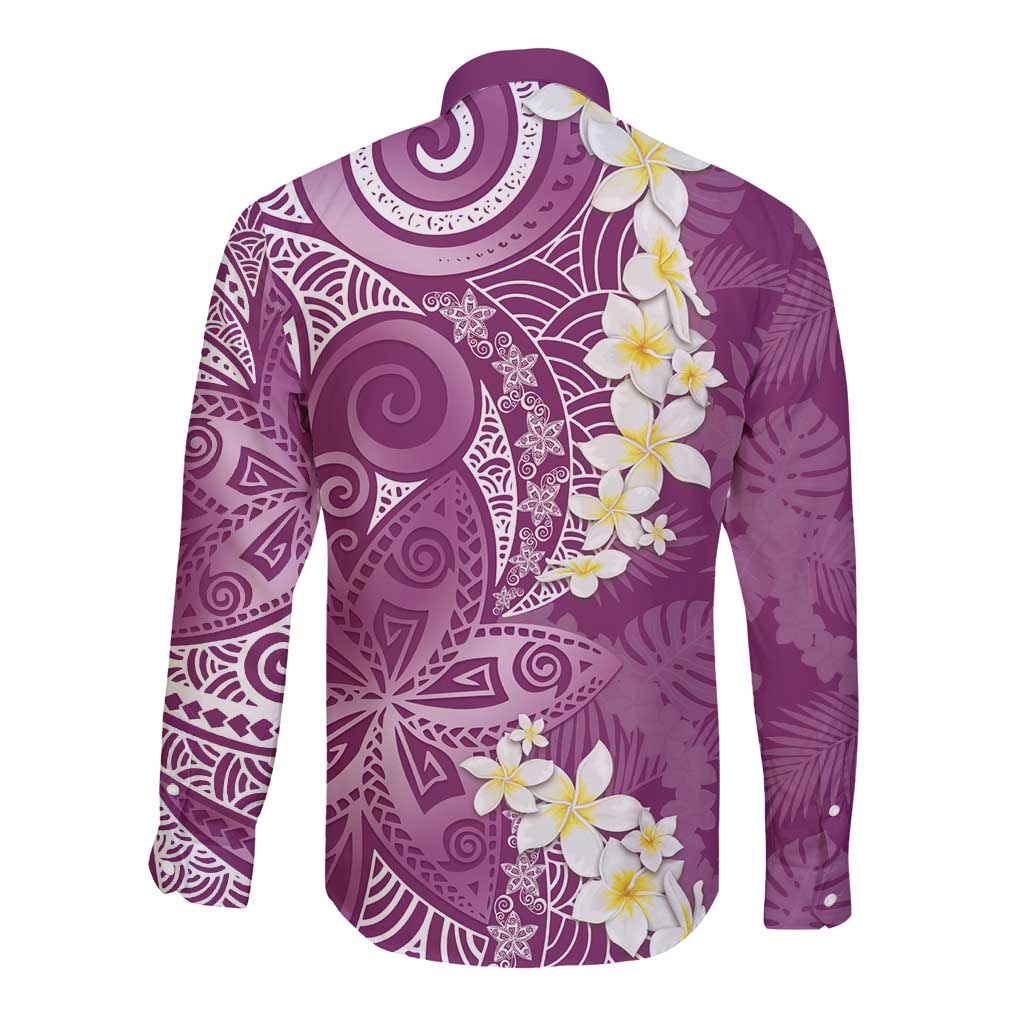 Pink Polynesian Tribal Frangipani Tropical Vibe Long Sleeve Button Shirt LT14 - Polynesian Pride