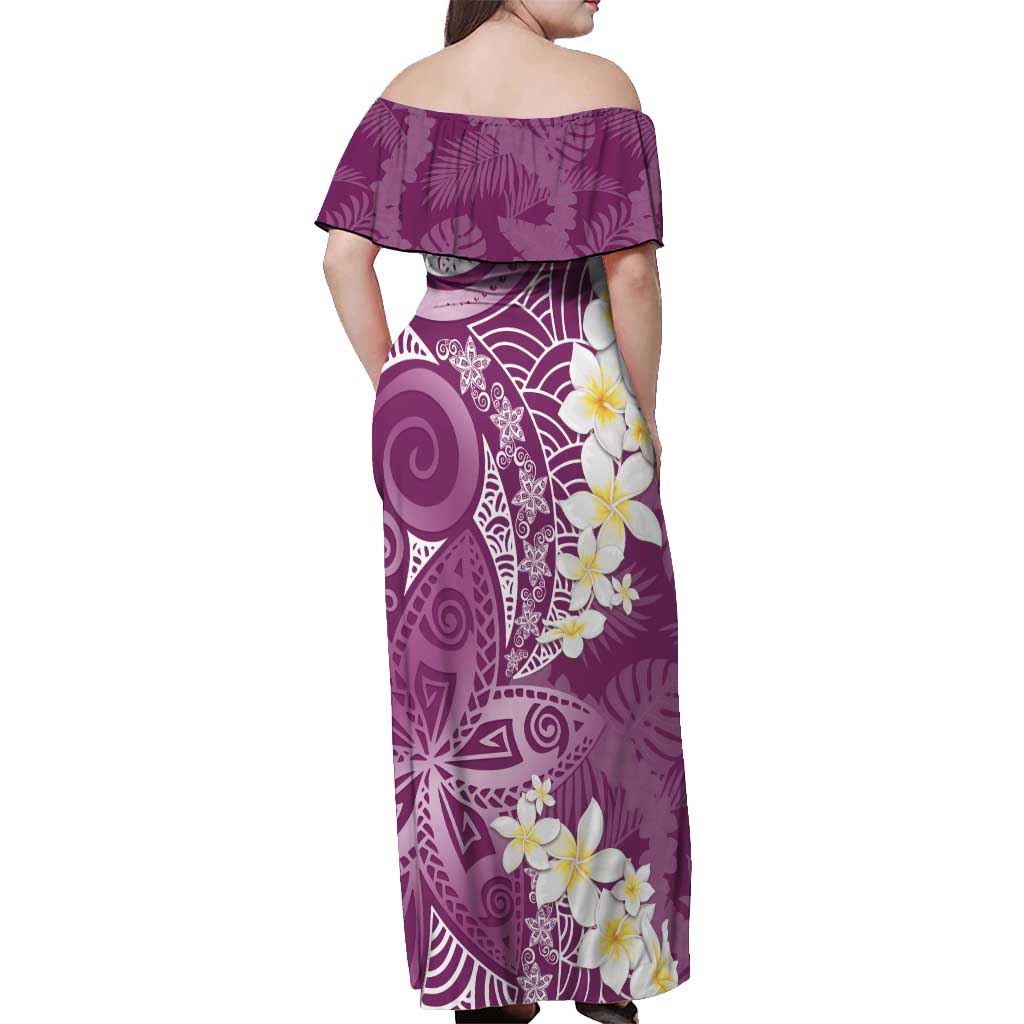 Pink Polynesian Tribal Frangipani Tropical Vibe Off Shoulder Maxi Dress