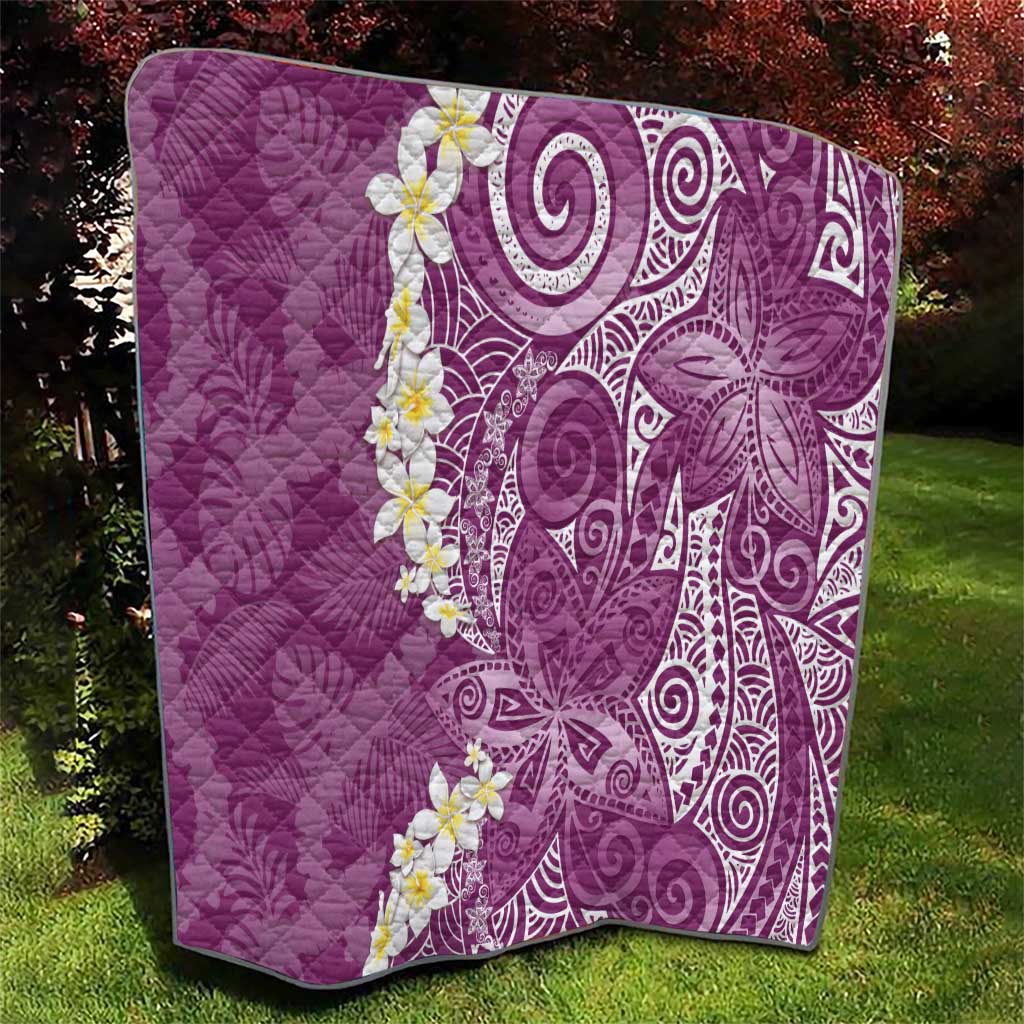 Pink Polynesian Tribal Frangipani Tropical Vibe Quilt