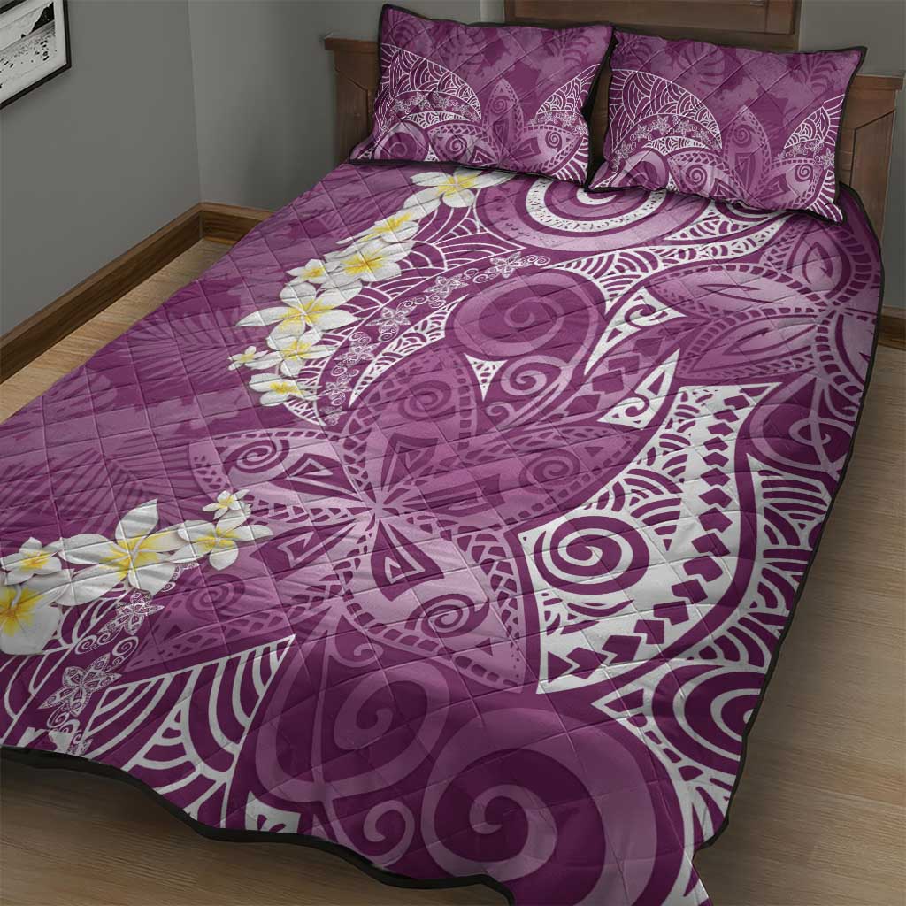 Pink Polynesian Tribal Frangipani Tropical Vibe Quilt Bed Set