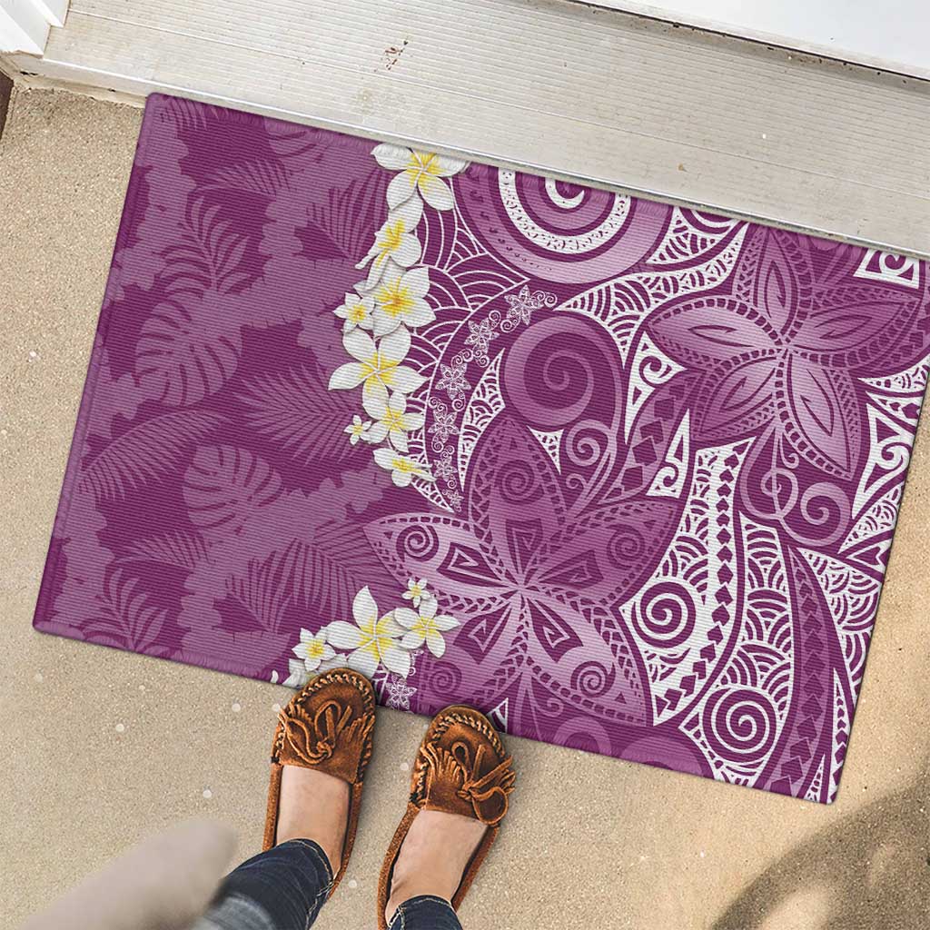 Pink Polynesian Tribal Frangipani Tropical Vibe Rubber Doormat LT14 - Polynesian Pride