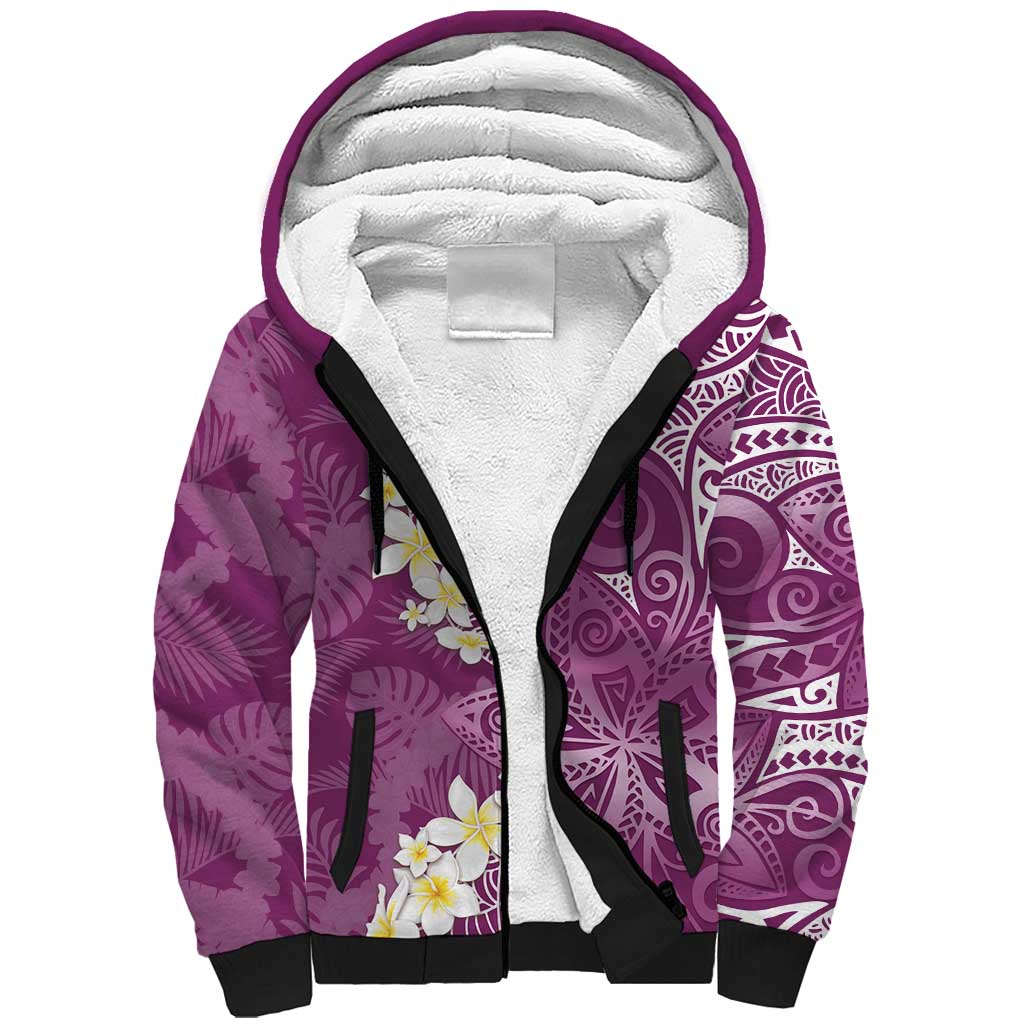 Pink Polynesian Tribal Frangipani Tropical Vibe Sherpa Hoodie