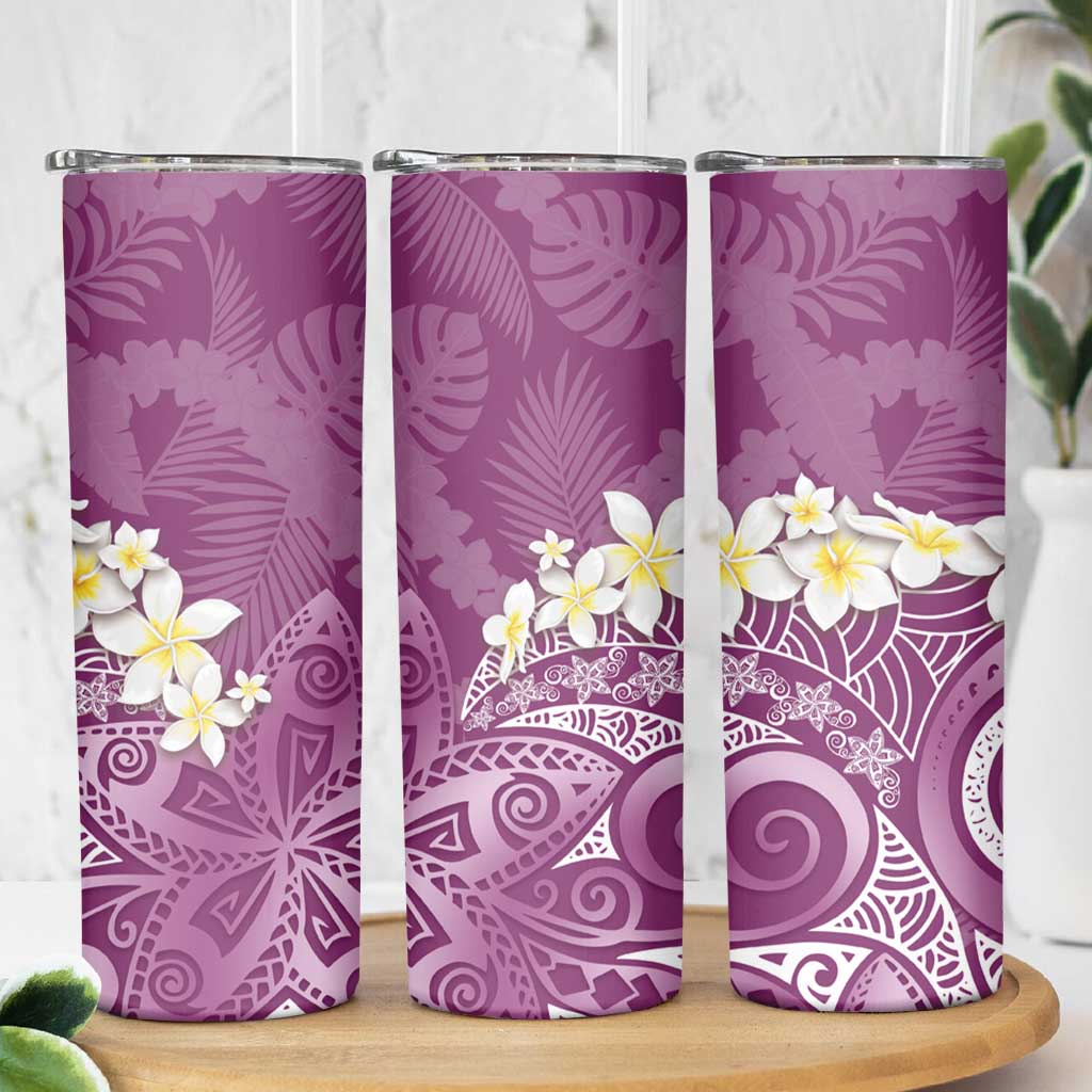Pink Polynesian Tribal Frangipani Tropical Vibe Skinny Tumbler LT14 - Polynesian Pride