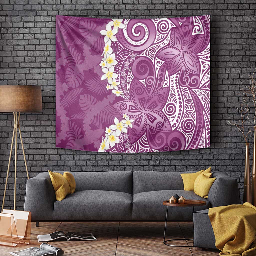 Pink Polynesian Tribal Frangipani Tropical Vibe Tapestry