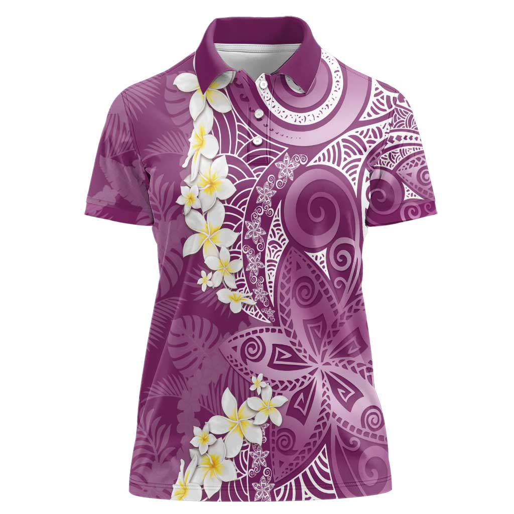 Pink Polynesian Tribal Frangipani Tropical Vibe Women Polo Shirt