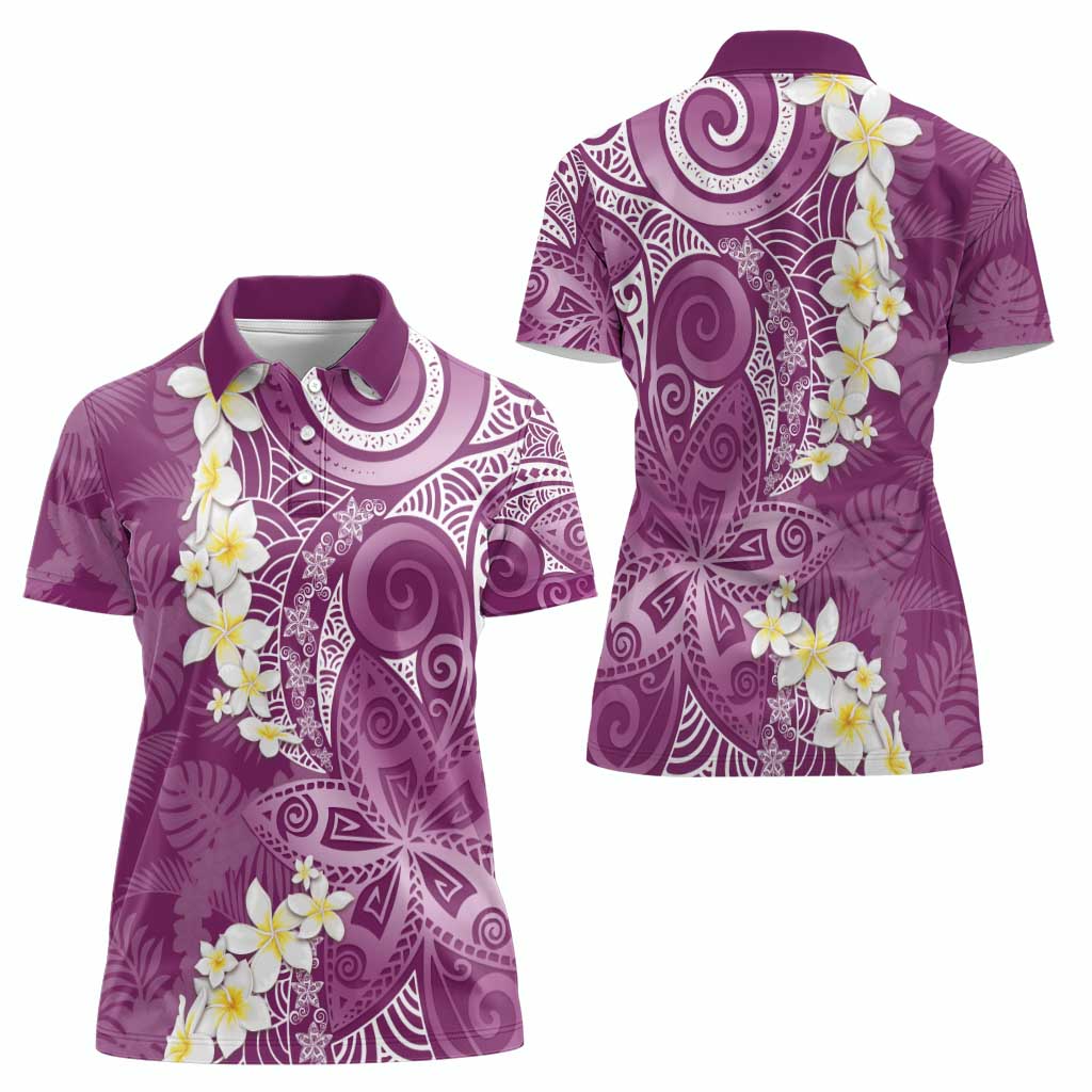 Pink Polynesian Tribal Frangipani Tropical Vibe Women Polo Shirt