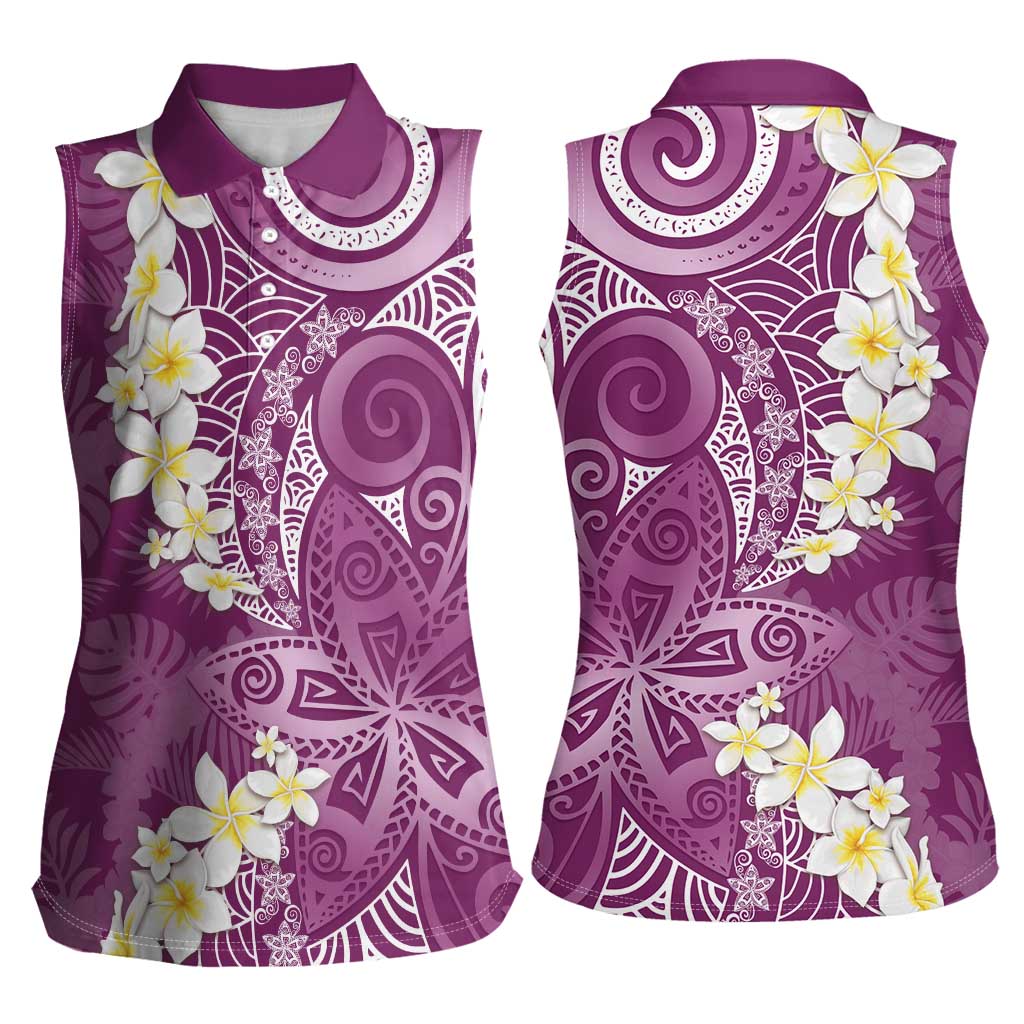 Pink Polynesian Tribal Frangipani Tropical Vibe Women Sleeveless Polo Shirt LT14 - Polynesian Pride