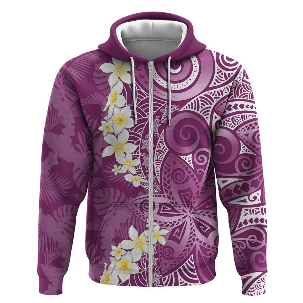 Pink Polynesian Tribal Frangipani Tropical Vibe Zip Hoodie