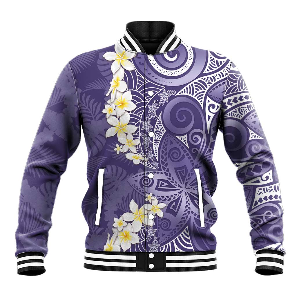Violet Polynesian Tribal Frangipani Tropical Vibe Baseball Jacket LT14 Unisex Violet - Polynesian Pride